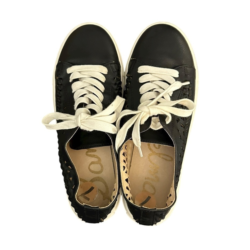 Sam Edelman Raina Lace-Up Sneakers Black White 7 - Picture 7 of 12